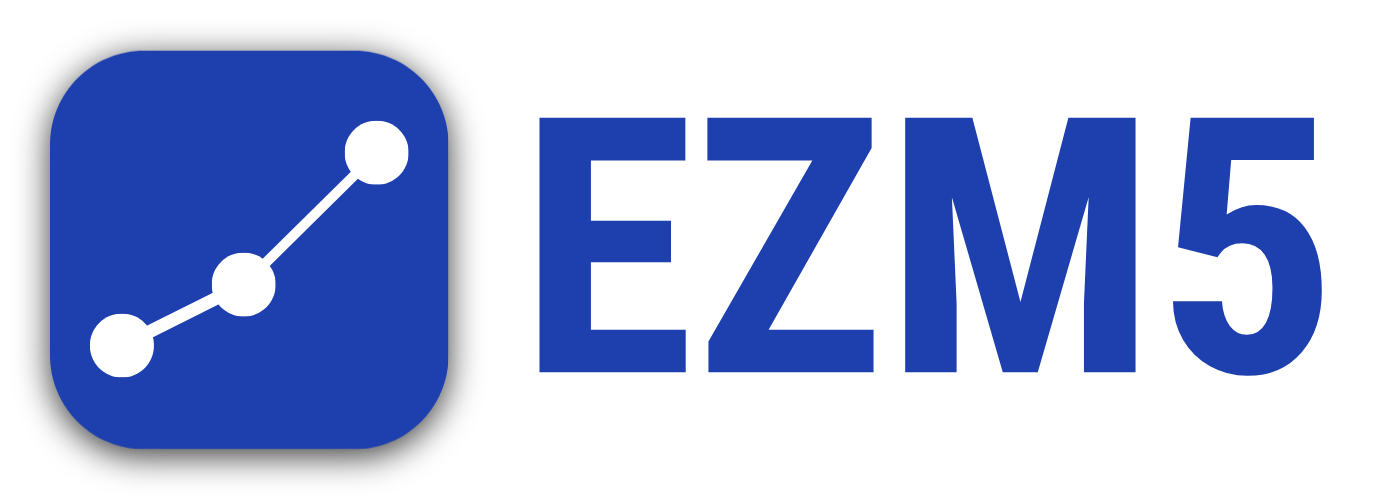 Ezm5 logo blue background with white chart and shadow and blue title